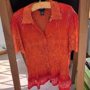 Maggie Barnes Vibrant Orange Accordion Pleated Blouse